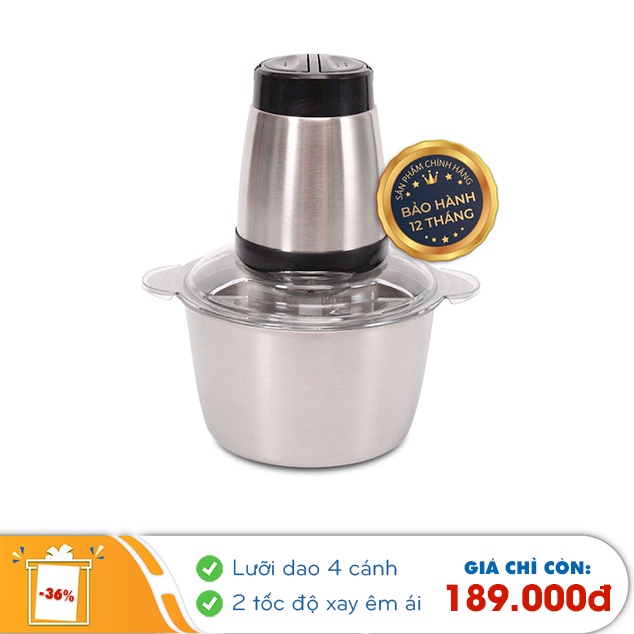 MÁY XAY THỊT ĐA NĂNG - MEAT GRINDER - CỐI INOX 2 LÍT - LƯỠI DAO KÉP 4 CÁNH