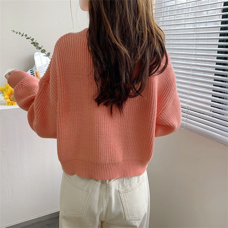 Áo khoác cardigan dệt kim cổ chữ V phối nút thời trang cho nữ