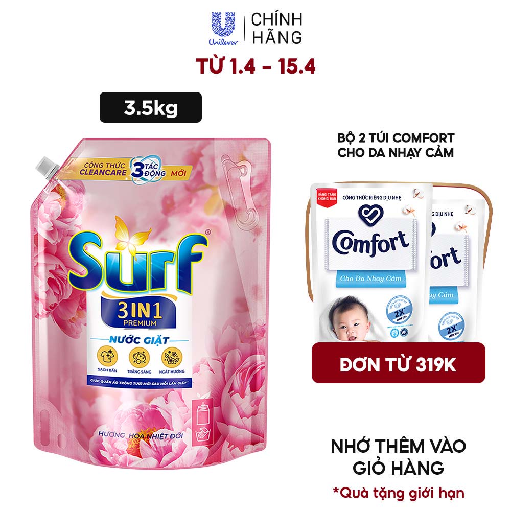 Surf nước giặt cao cấp 3 trong 1 túi 3.5kg