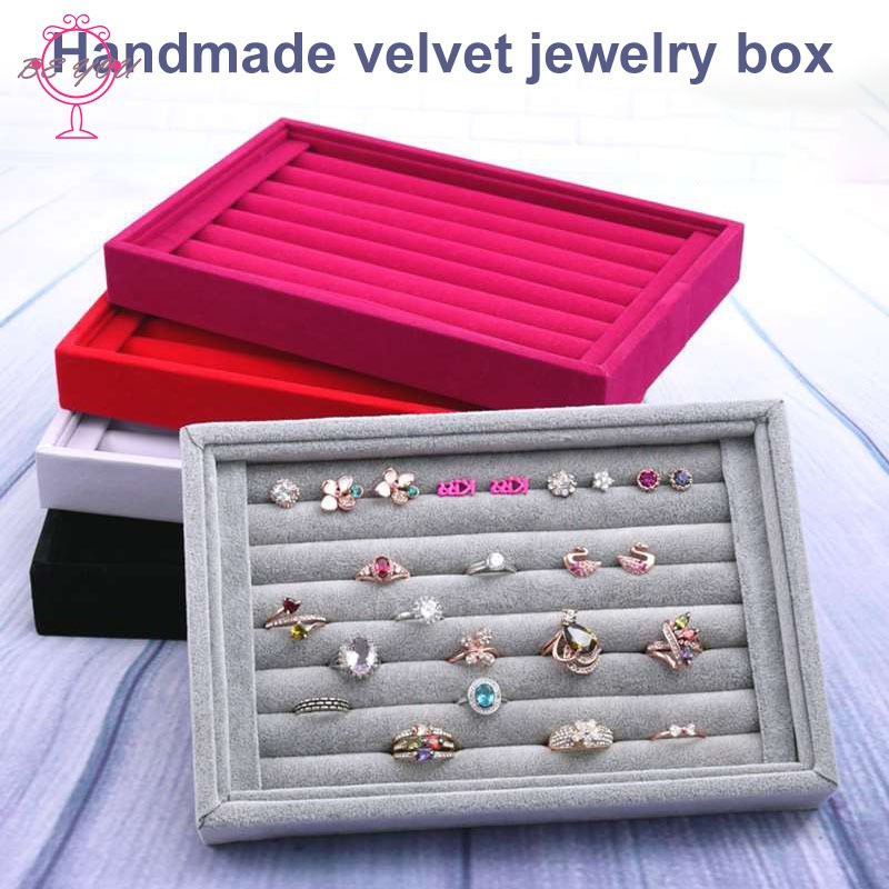 BY Ring Jewelry Pendant Velvet Display Organizer Tray Holder Earring Jewelry Storage Case