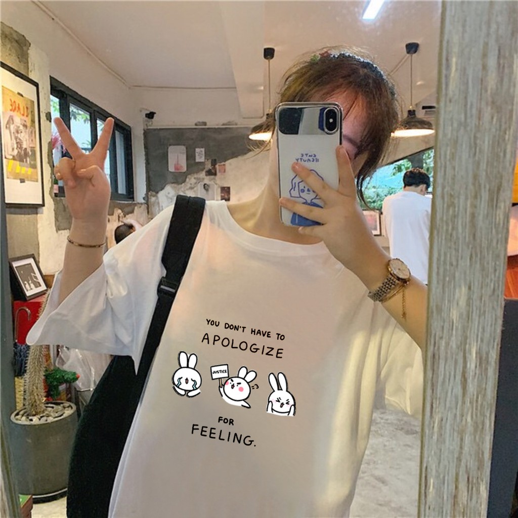 Áo thun tay lỡ  3 Thỏ APOLOGIZE  phông Unisex nam nữ tee oversize form rộng pull Ulzzang Streetwear Hàn Quốc vải mềm