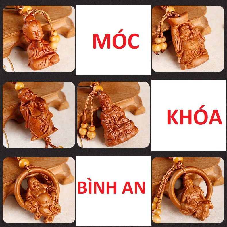 Móc Khoá Gỗ Phong Thuỷ Bình An - Dùng Ô tô, Xe Máy ,Cặp Sách (12 Cm cả móc khóa)