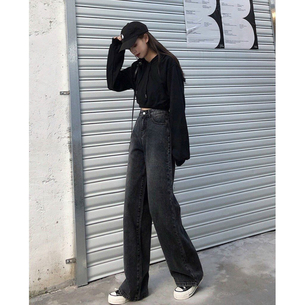 Quần Baggy Jean Nữ Lưng Cao Trơn Size SML Quần Baggy Nữ Hàng VNXK