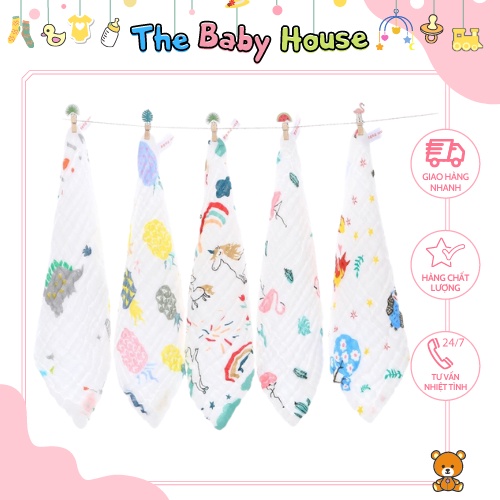Khăn Sữa Cho Bé  𝐅𝐑𝐄𝐄𝐒𝐇𝐈𝐏 Khăn Xô 6 lớp Siêu Mềm Mại, Siêu Thấm Hút, Set 5 Cái Cho Bé, Kích Thước 30*30
