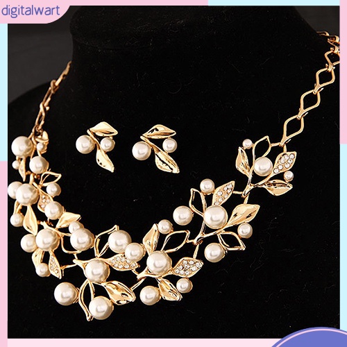 Bộ Trang Sức Vòng Cổ + Bông Tai + Vòng Tay Ngọc Trai Giả Thanh Lịch Cho Cô Dâu
