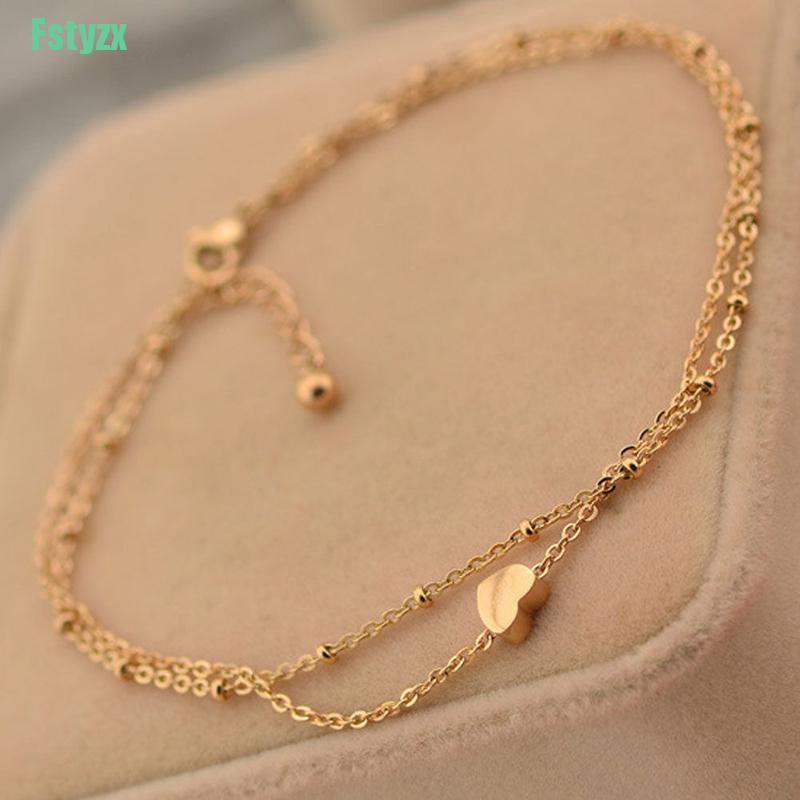 fstyzx Sexy Gold Tone Love Heart Ankle Bracelet Double Layer Chain Foot Anklet | BigBuy360 - bigbuy360.vn
