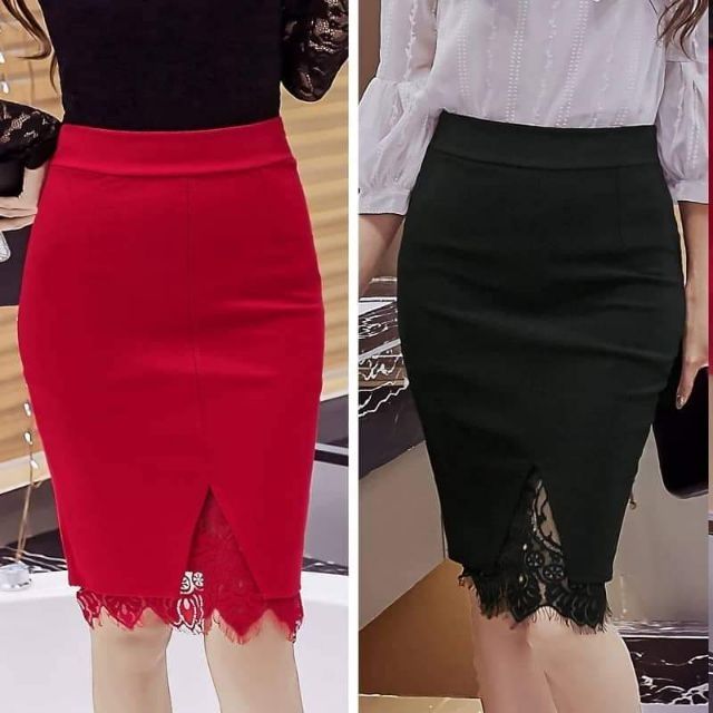 Chân váy bút chì xẻ V phối ren🤗