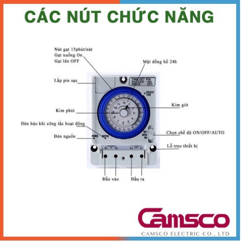 Thiết bị hẹn giờ cơ CAMSCO TB 35-N kèm cục pin lưu