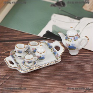 Bộ Ấm Tách Uống Trà Bằng Sứ Tỉ Lệ 1:12 Dành Cho Nhà Búp Bê 8 Món