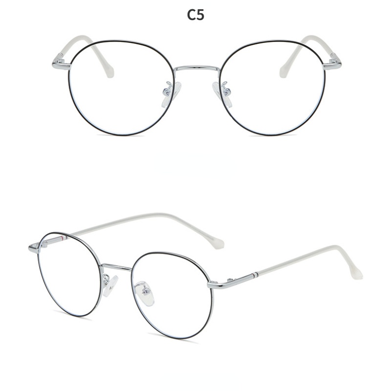 (JIUERBA) Mắt Kính Gọng Tròn Thời Trang Cổ Điển Gọng Kim Loại Ánh Sáng Xanh Lam