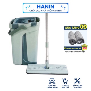 Bộ cây lau nhà thông minh tự vắt, xoay 360 độ, cán inox, thùng vắt 2 ngăn - chổi lau nhà đa năng lau sạch bẩn nhanh
