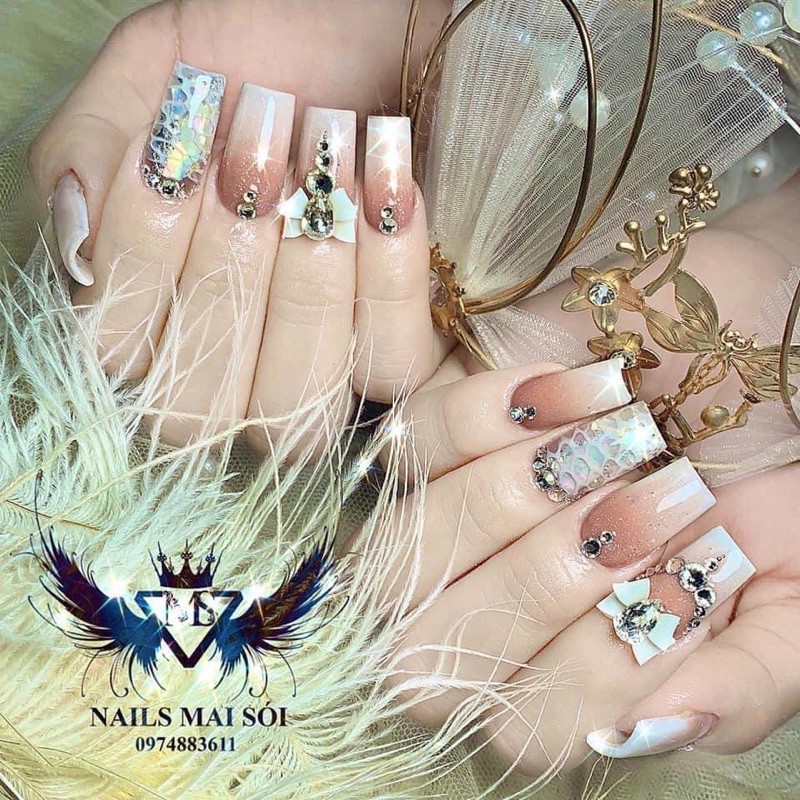 Hoa Bột  nail” sét 10 bông Hoa Nơ đá”