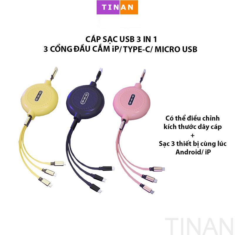 Cáp Sạc 3 Trong 1 Chất Lượng Cao 2A, IP,Micro USB,TypeC