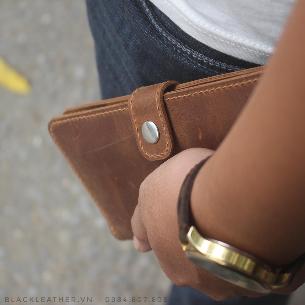 Ví dài da bò sáp  Handmade Tặng Kèm Móc khóa da