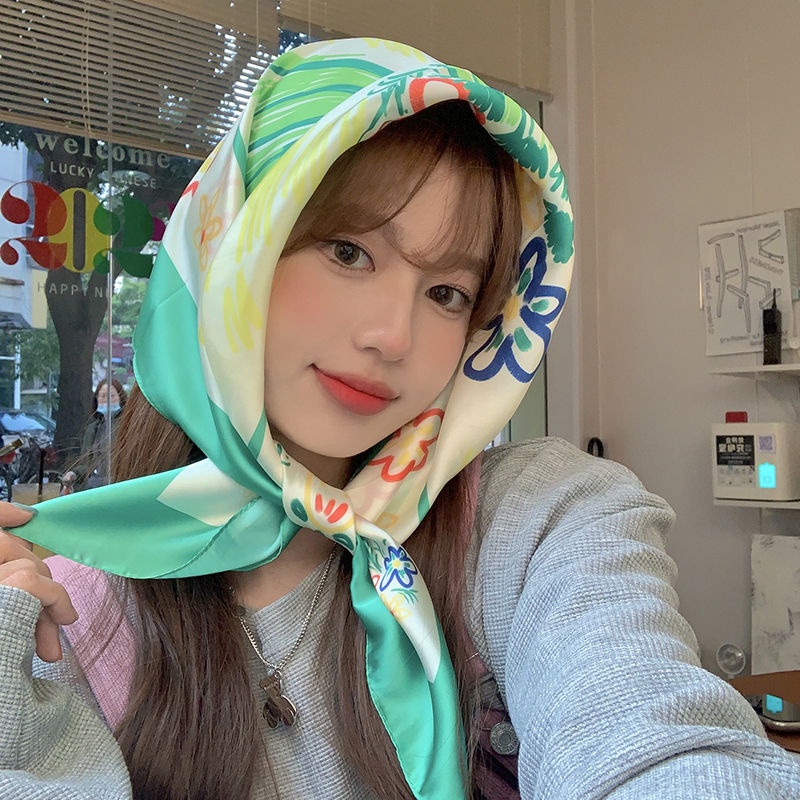 Khăn Choàng Cổ Chống Nắng In Họa Tiết Hoa Phong Cách Hàn Quốc Dễ Thương Thời Trang Mùa Hè