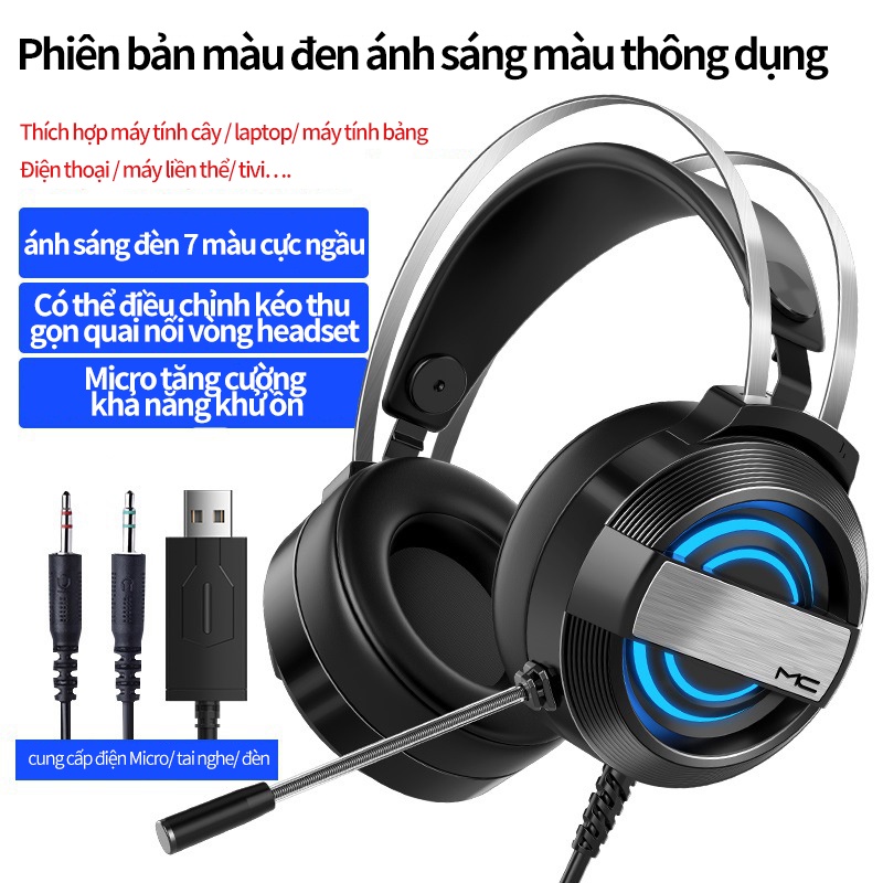 Tai nghe chụp tai máy tính GAMING MC Q9 có đèn LEDđổi màu,Micro tăng cường khả năng khử ồn,Thích hợp máy tính cây laptop