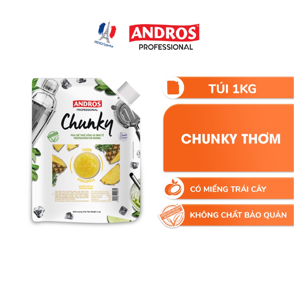 Mứt Trái Cây Pha Chế Thơm - Có miếng trái cây thật - Nguyên liệu pha chế - ANDROS CHUNKY - 1kg