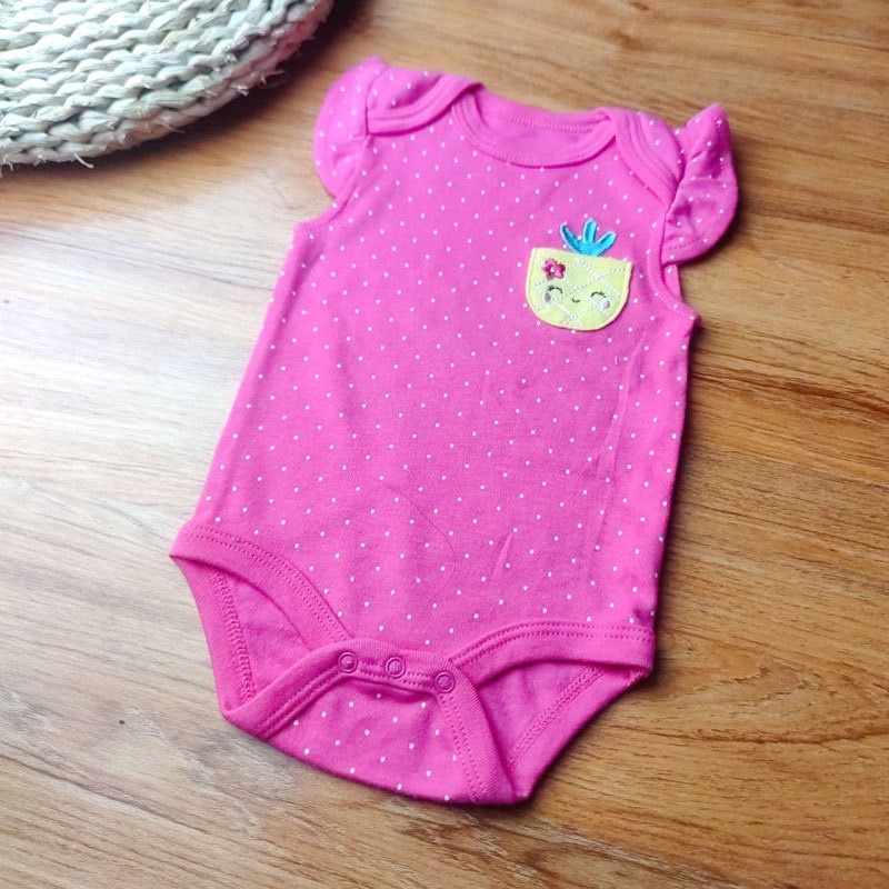 Bodysuit cho bé gái sơ sinh 0-9m BON BEBE ngắn tay màu trắng hồng Body chip newborn xuất dư cho bé Áo liền quần bé gái