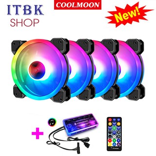 Bộ 4 Quạt Tản Nhiệt, Fan Case Coolmoon Ver 4 / V4 Led RGB - Kèm Bộ Hub Sync Main, Đổi Màu Theo Nhạc