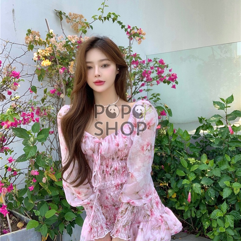 Váy bồng hoa nhí dài tay dịu dàng nữ tính ngọt ngào