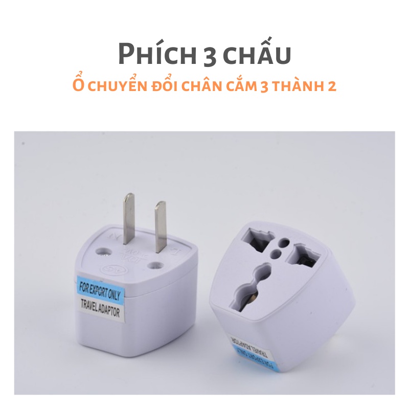 Phích 3 Chấu, Ổ Chuyển Đổi Chân Cắm 3 Chân Sang 2 Chân Mini Du Lịch Loại Đẹp, Bền, Tiện Lợi