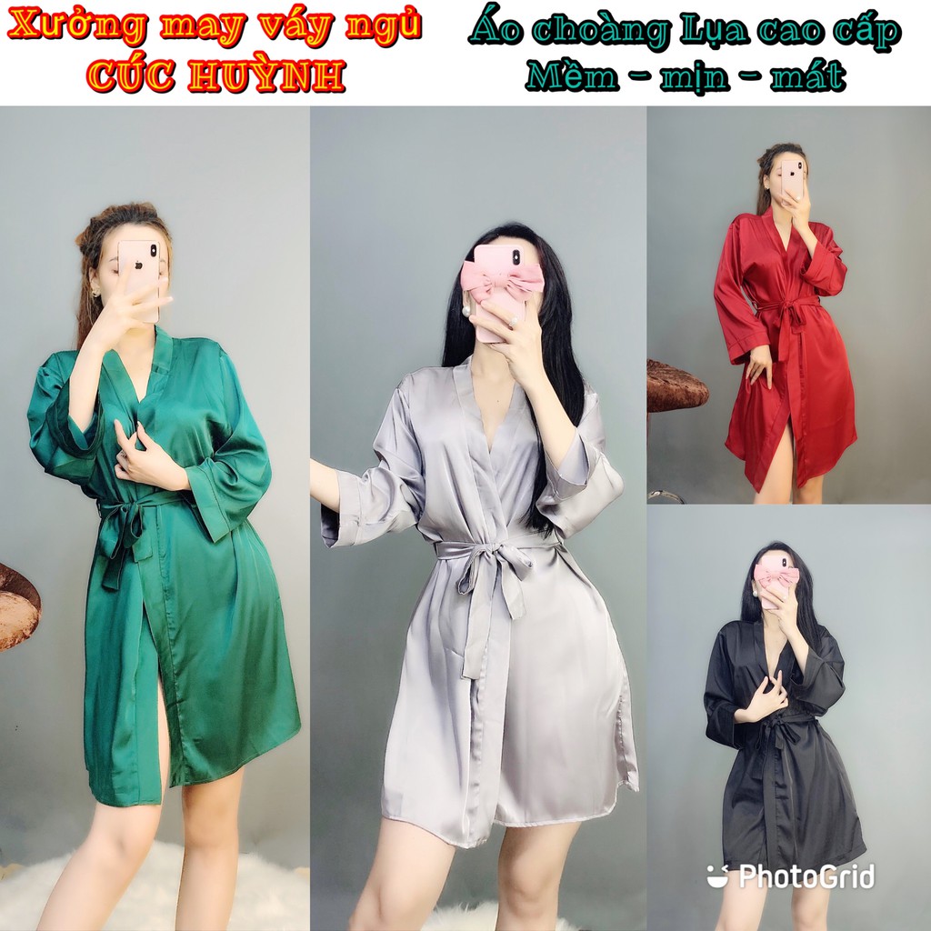 Áo choàng ngủ ♥️ FREESHIP ♥️ Áo choàng cao cấp dài tay sang trọng, Freesize đến 65kg, có 4 màu Đỏ, Đen, Xám, Xanh két