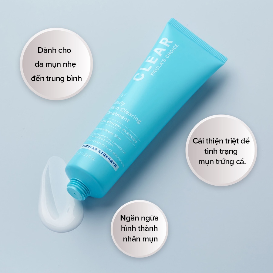 Kem mụn Clear Regular Strength Daily Skin Clearing Treatment With 2.5% Benzoyl Peroxide - giúp giảm mụn và sưng đỏ