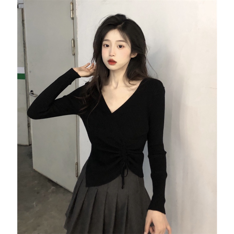 Áo sweater XIAOZHAINV tay dài cổ chữ V thời trang xinh xắn cho nữ