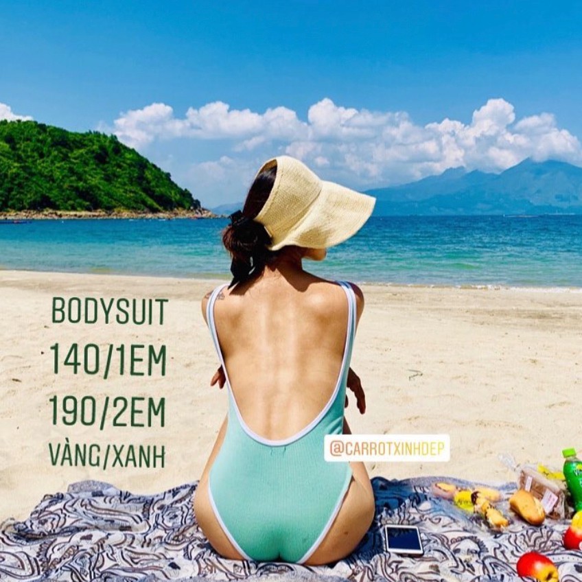 BỘ BƠI BODYSUIT THUN GÂN FREESIZE VIỀN TRẮNG 2 MÀU VÀNG XANH XINH XỊN MỊN BASIC QUYẾN RŨ HACK DÁNG