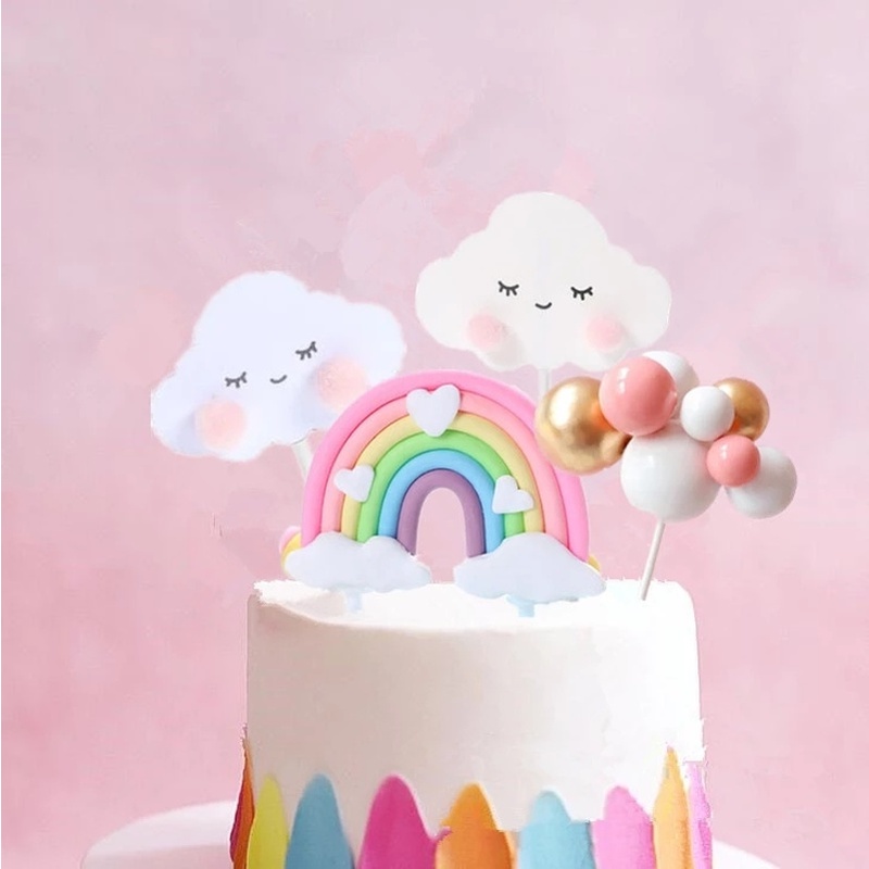 Topper Cắm Trang Trí Bánh Kem Hình Cầu Vồng Ngôi Sao