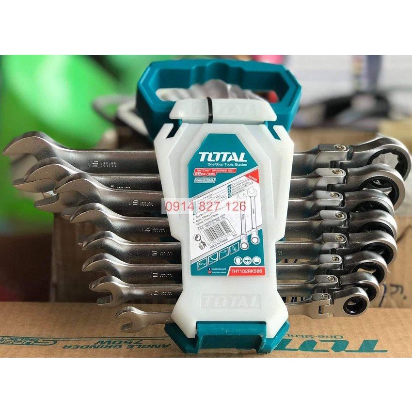 Bộ cờ lê vòng miệng tự động đầu lắt léo 8 chi tiết TOTAL size 8-19mm THT102RK586, Bảo hành 6 tháng