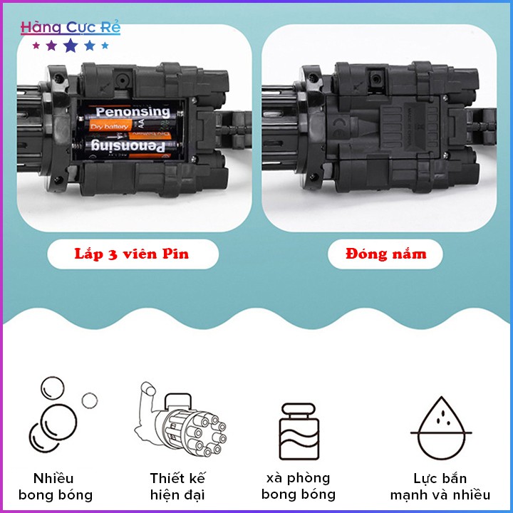 Súng bắn bong bóng xà phòng - Bộ gồm Máy thổi bóng 8 nòng, Khay đựng, Gói tạo bọt bóng, 3 Pin AA - Shop Hàng Cực Rẻ