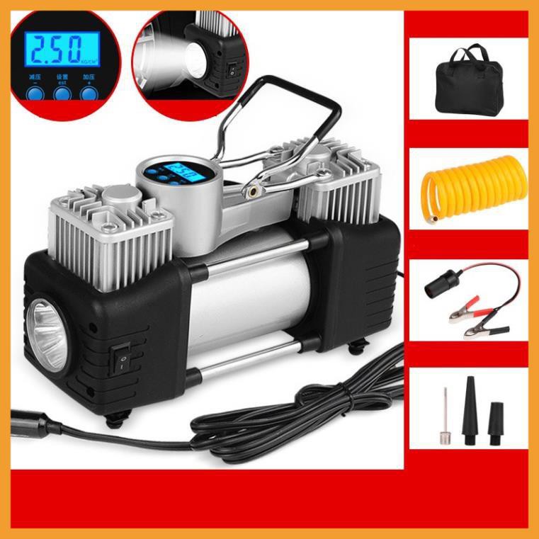 Bơm lốp ô tô 2 xi lanh Air Compressor -bơm ô tô mã lực lớn có đèn - Vạn Dặm Bình An