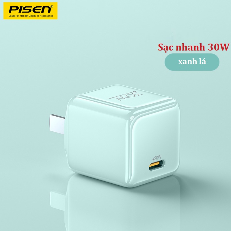 Sạc nhanh mini 30W Pisen Gan  thích hợp aiphone 12/13/14 pro, promax