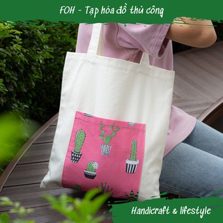 Túi Tote vải canvas dày dặn 2 ngăn Basic các mẫu họa tiết FOH (chỉ có tại Shopee)