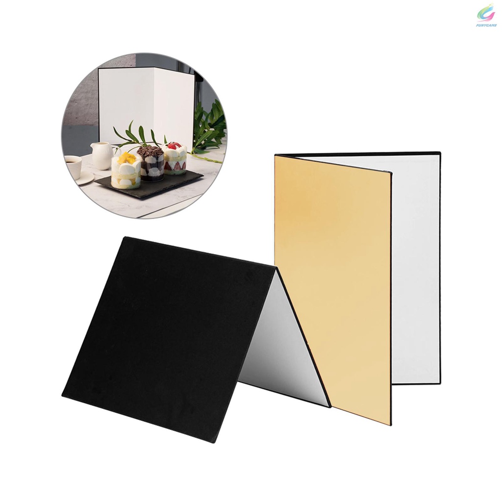 Bìa giấy gấp nếp khuếch tán phản xạ hỗ trợ chụp ảnh thực phẩm/ sản phẩm khổ A4 3 trong 1 (Màu đen + Trắng + Vàng)