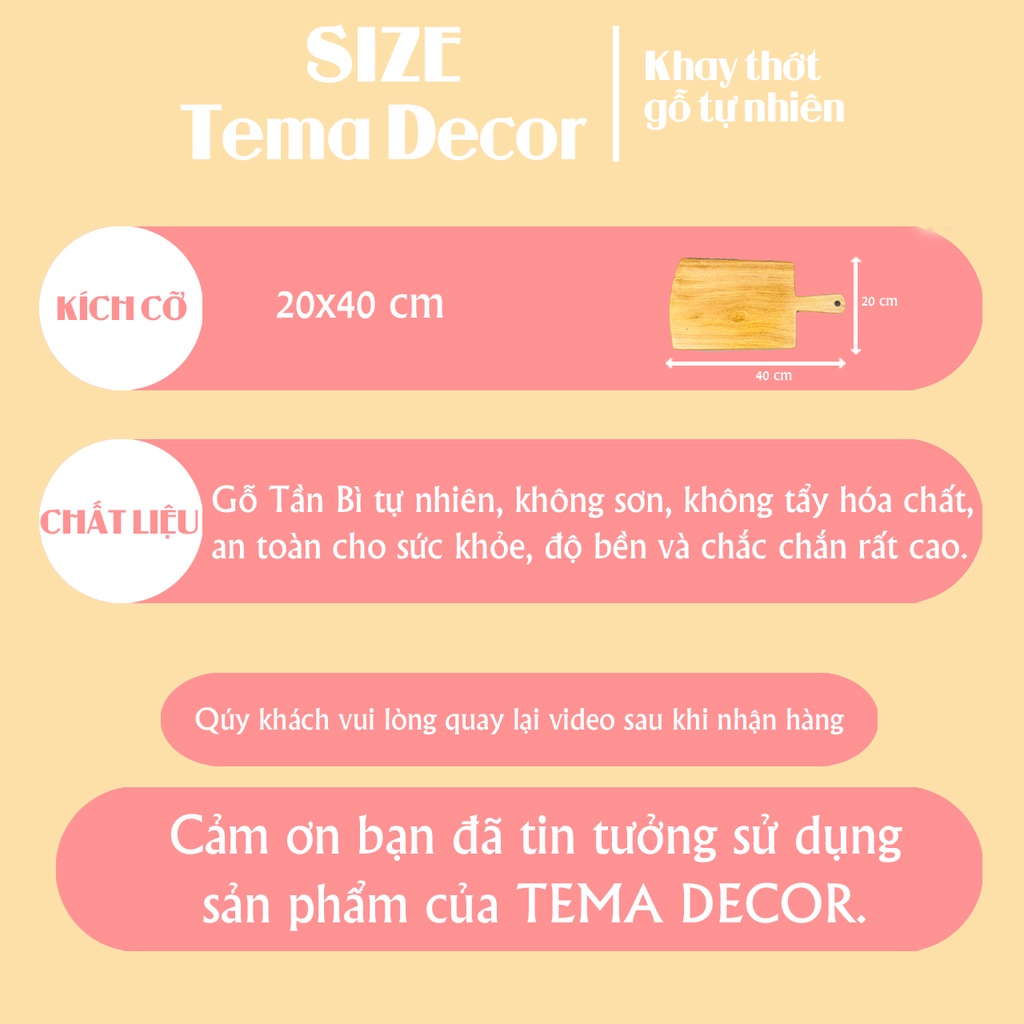 Thớt gỗ decor Tema Decor - Thớt gỗ đa năng gỗ đỏ có tay cầm hình quạt tiện dụng K53