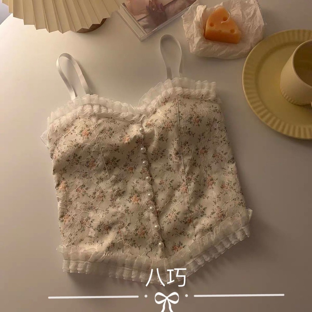 Áo hai dây phối ren hoa thời trang mùa thu 2021 | BigBuy360 - bigbuy360.vn