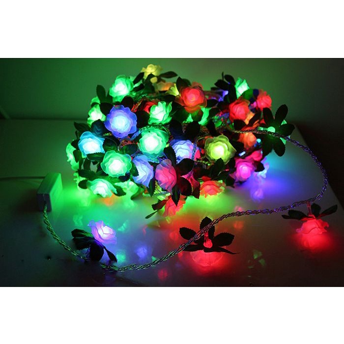 Dây Đèn Led Trang Trí Hoa Hồng 10 Mét 80 Bông, Led Nháy Chống Nước HL Lighitng