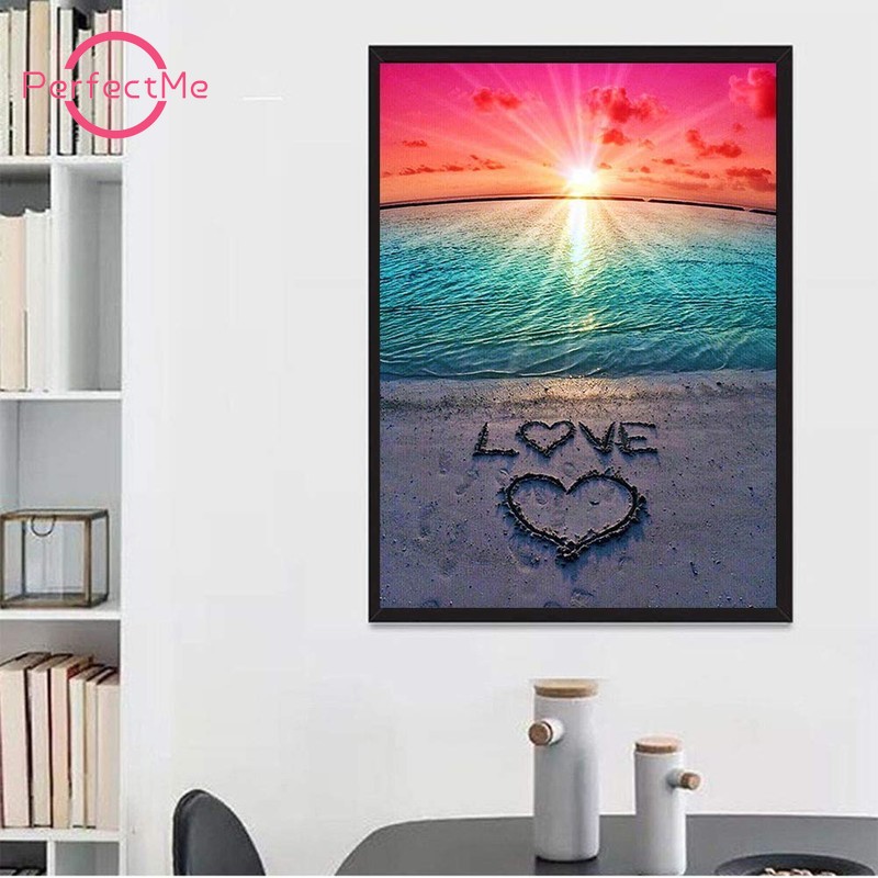 Bộ tranh đính đá 5D họa tiết bãi biển độc đáo kích thước 30x40cm DIY dùng trang trí