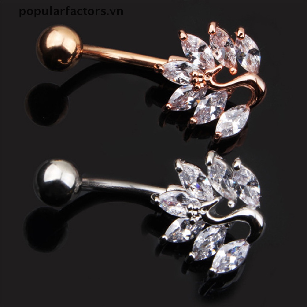 Khuyên Rốn Hình Công Đính Đá Zircon Bằng Thép Không Gỉ