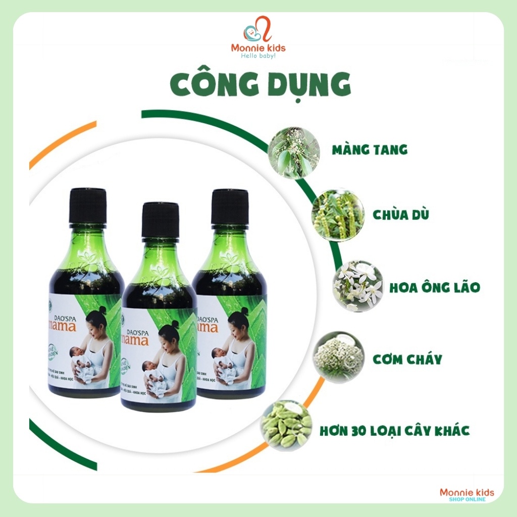 Nước tắm thảo dược cho mẹ Dao'spa Mama 250ml, dung dịch xông tắm cho phụ sản - Monnie Kids