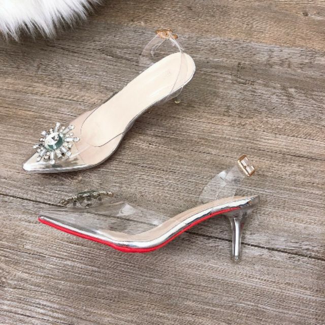 Sandal Đế Đỏ Quai Trong Đính Mặt Trời Đá Siêu Sang F168