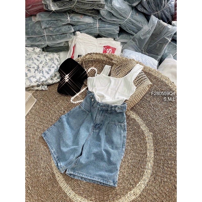 Quần jean ngắn ống rộng chít eo MunMunStore quần short tăng chỉnh eo chuẩn phom ullzang (ảnh+video thật)