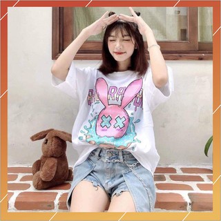 Áo thun thỏ rabbit trắng, áo thun thỏ rabbit trắng in 5d, tay lỡ, form rộng unisex
