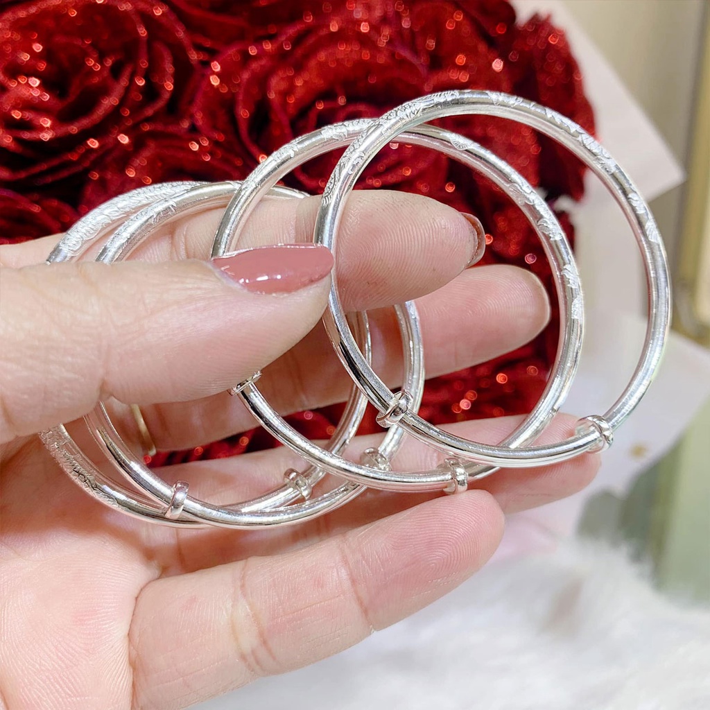 Vòng tay bạc nguyên chất chạm rồng cho bé PANSY điều chỉnh được kích cỡ
