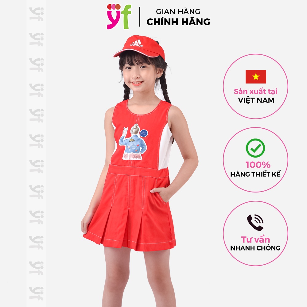 Đầm Bé Gái TT "NO DRAMA" Màu Cam YF, chất liệu chambray mềm YDX044-0