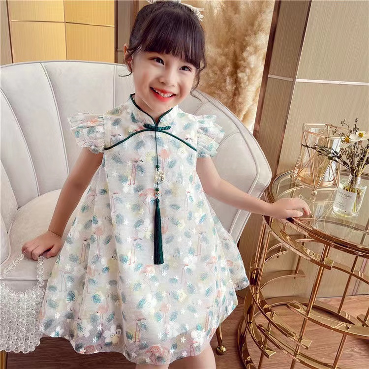 Đầm Sườn Xám Kiểu Trung Hoa Dễ Thương Cho Bé Gái