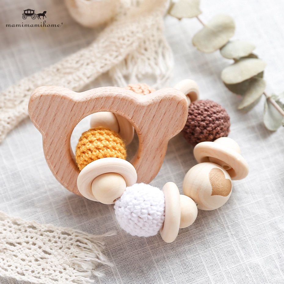 MAMIMAMIHOME Baby Crochet Beech Bracelet Đồ chơi mọc răng miễn phí BPA 1 CÁI