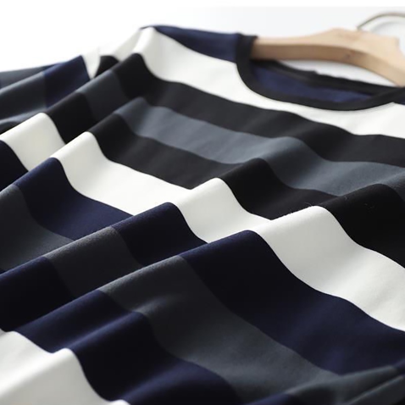 IELGY Đầm Thun T-shirt Tay Ngắn Cổ Tròn Họa Tiết Kẻ Sọc Thời Trang Hàn Quốc Dành Cho Nữ